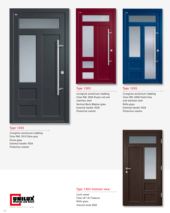 Type 1203 LivingLine – Vertical Basis Madras Glass LivingLine Aluminium-Wood Door, Slate Grey, Tobacco Interior, Punto Glass, High Security, Flush Handle, Premium German Build